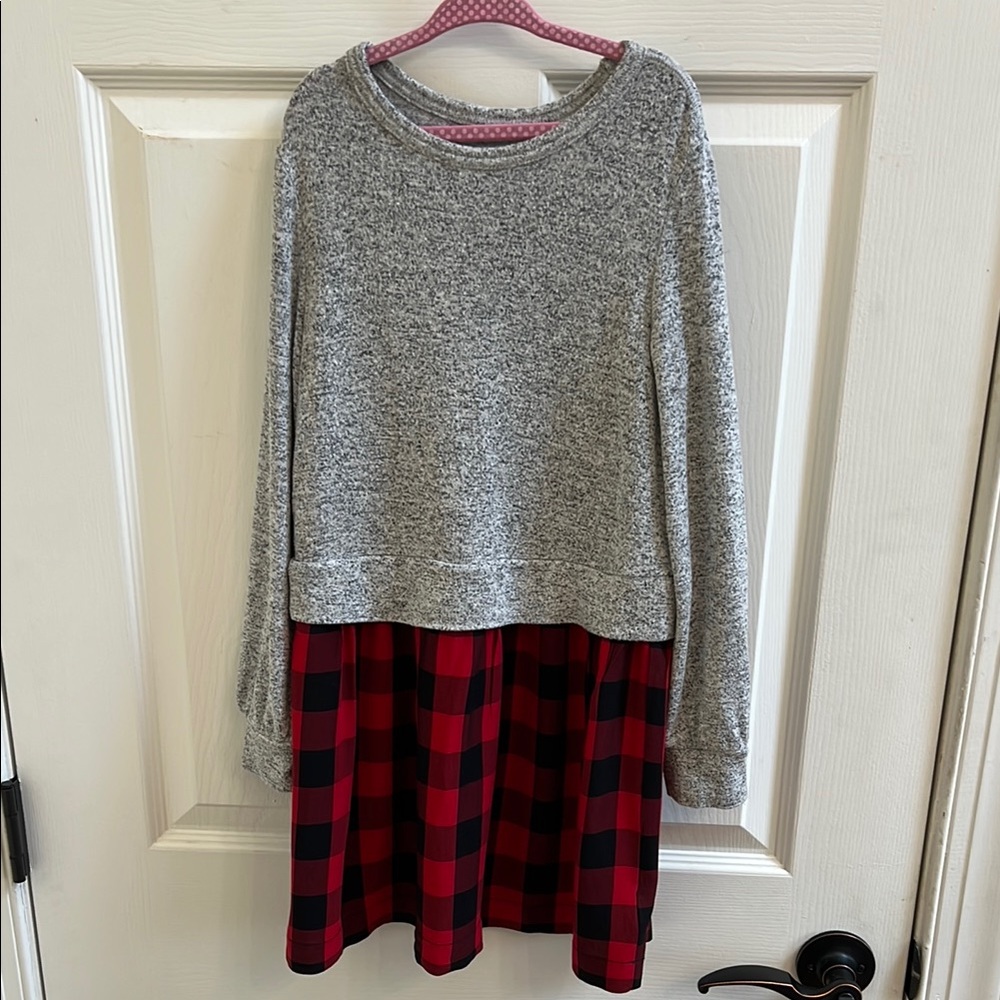 GAP Gray and Red Plaid Long Sleeve Dress Size S